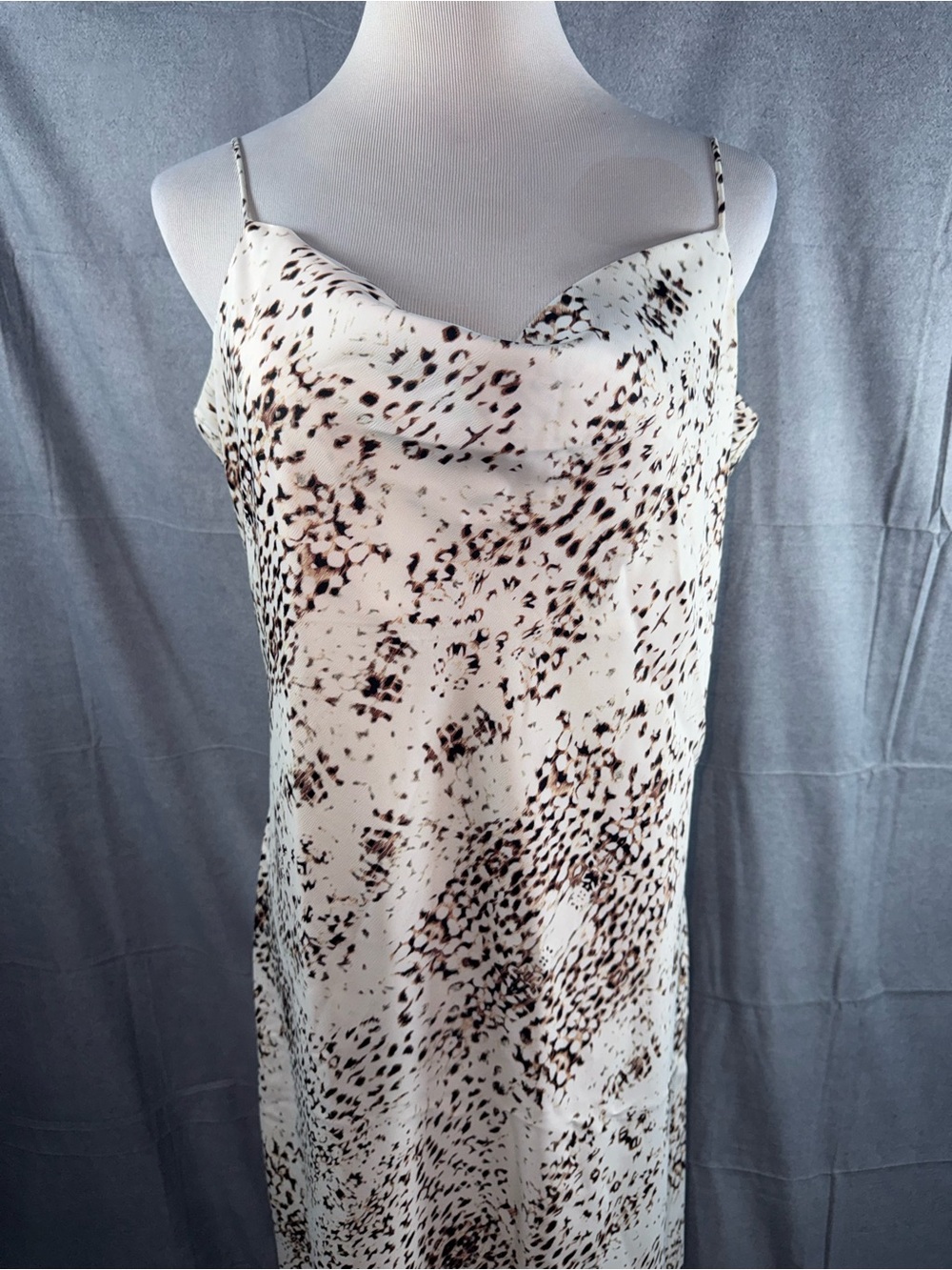 2465-Express Cream Leopard-Print Cowl Slip Dress